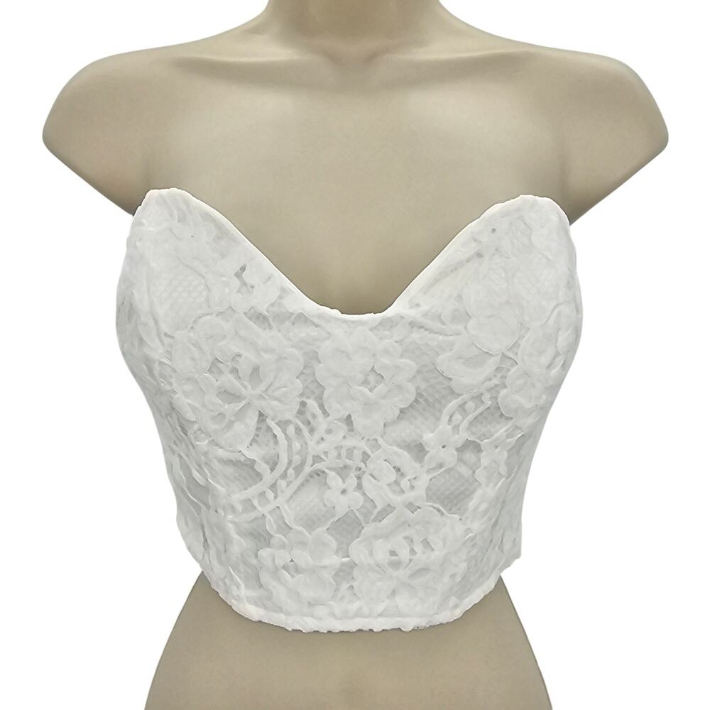 Naked Wardrobe Womans size S Statement Strapless Lace Corset Crop Top White NWOT